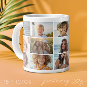 Caneca De Café Grande Grade de colagem de fotos 15 - Mod branco minimali