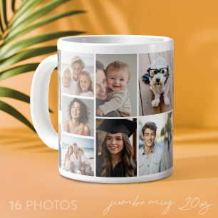 Caneca De Café Grande Grade de colagem de fotos 16 - Grade branca minima