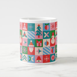 Caneca De Café Grande Grade de Ícones de Natal Coloridos com Tema de Fér