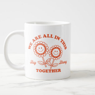 Caneca De Café Grande Gráfico da Flor Retro Feliz