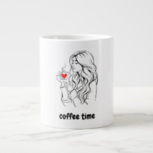 Caneca De Café Grande Gráfico Simples Preto e Vermelho Café Tempo Mug