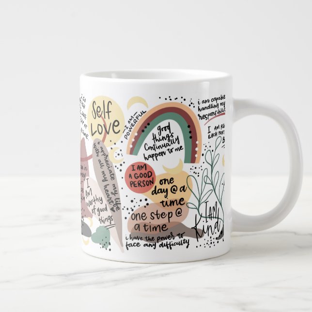 Caneca De Café Grande Gráficos de Afirmações de Amor Próprio Positivo (Direita)