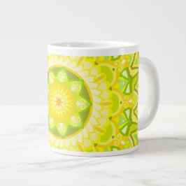 Caneca De Café Grande Grande Mandala de Primavera Verde Amarelo Boho Sup