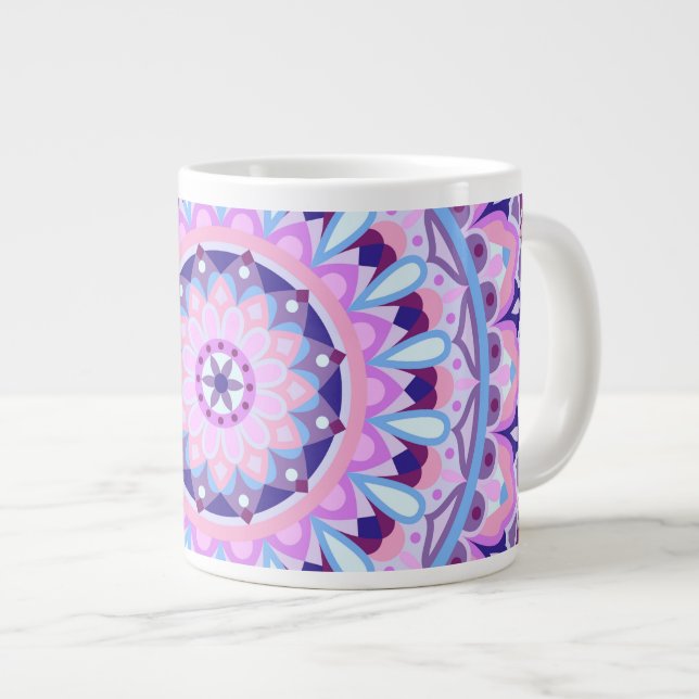 Caneca De Café Grande Grande Mandala Roxo Oversized Boho Espiritual Acon (Frente Esquerda)