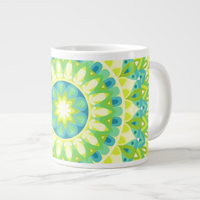 Caneca De Café Grande Grande Mandala Verde Boho SuperDimensionado Inspir (Frente Esquerda)