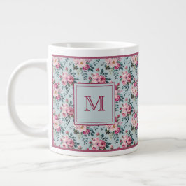 Caneca De Café Grande Grandmillennial Rosa Poeirenta Floral Monograma Pe
