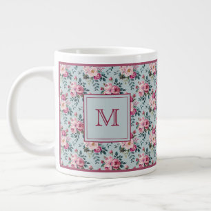 Caneca De Café Grande Grandmillennial Rosa Poeirenta Floral Monograma Pe