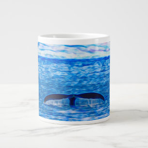 Caneca De Café Grande Granizo de Baleia Aquarela Oceano Azul Profundo