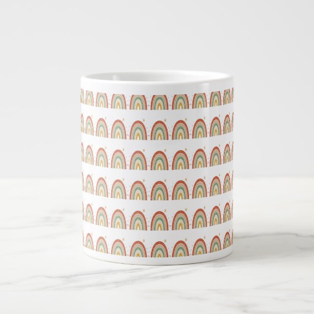Caneca De Café Grande Gravata com Padrão Arco-Íris Boho (Frente)