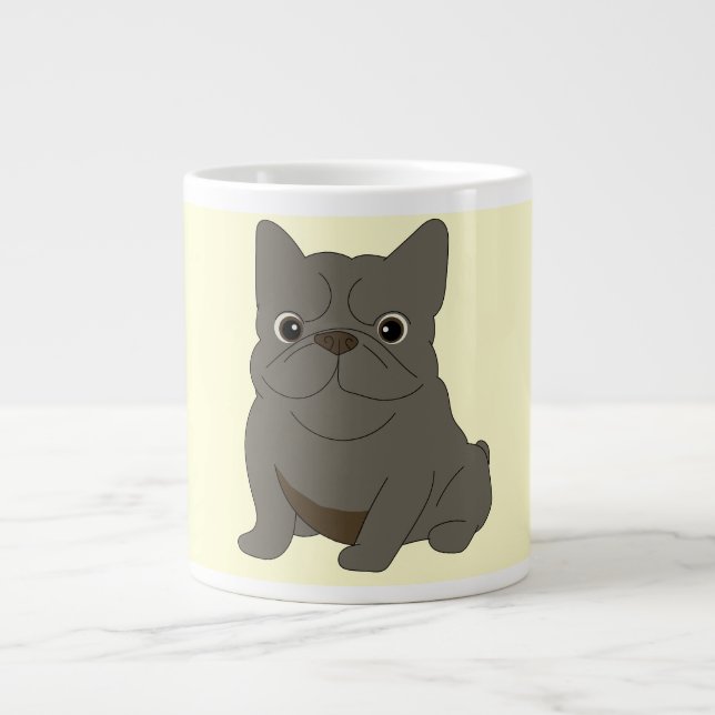 Caneca De Café Grande Gray Baby French Bulldog, Cream, (Frente)