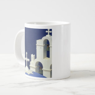 Caneca De Café Grande Grécia, Santorini. Vista de uma igreja grega e