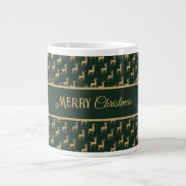 Caneca De Café Grande Green and Gold Reindeer Holiday
