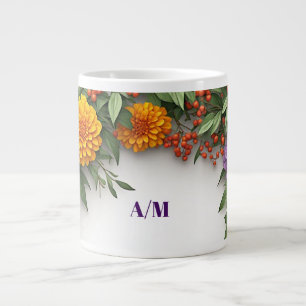 Caneca De Café Grande Grinalda de Flores de Verão Colorida Com Flora de
