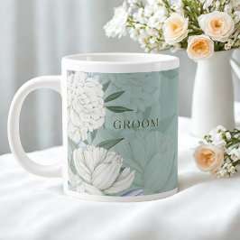 Caneca De Café Grande Groom Wedding Gift – Sage Green & Peonies Floral