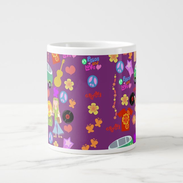 Caneca De Café Grande Groovy 60 Violet Pattern (Frente)