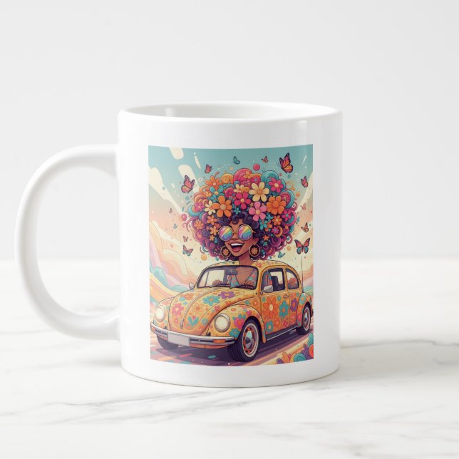 Caneca De Café Grande Groovy Rainbow Retro 70s Boho Flower Power (Esquerda)