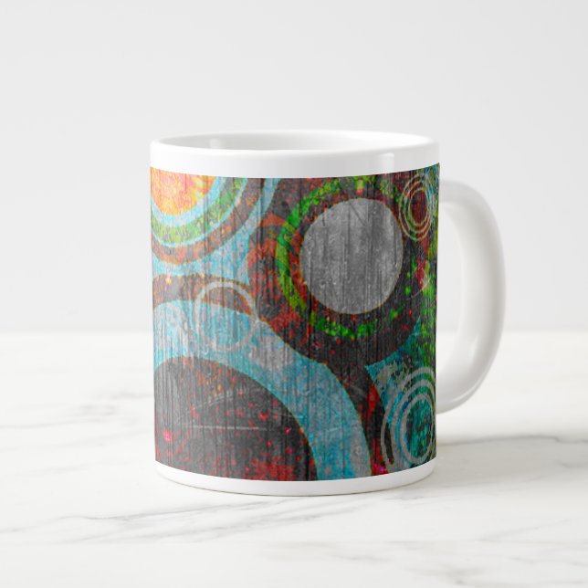 Caneca De Café Grande Grunge Círculos Retroativos (Frente Esquerda)