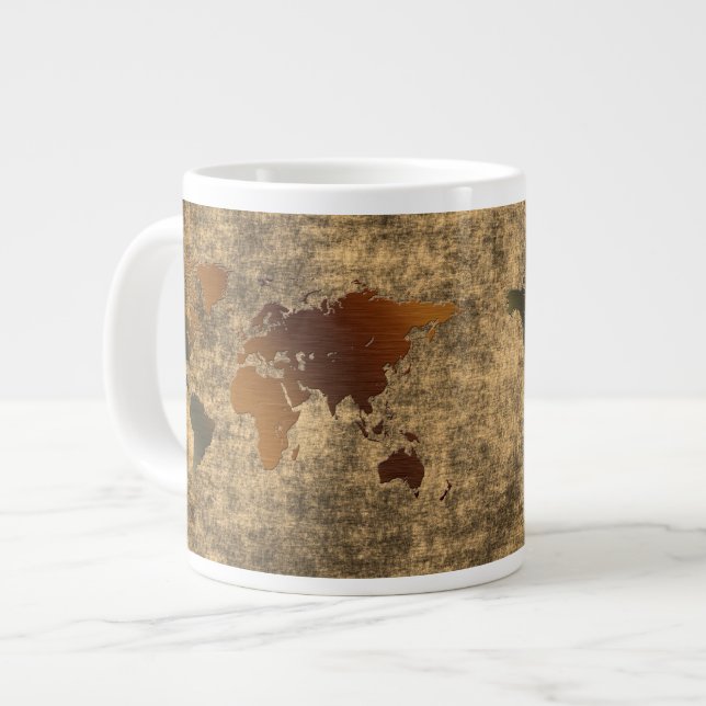 Caneca De Café Grande Grunge World Map on Parergs Jumbo Soup Mug (Frente Esquerda)