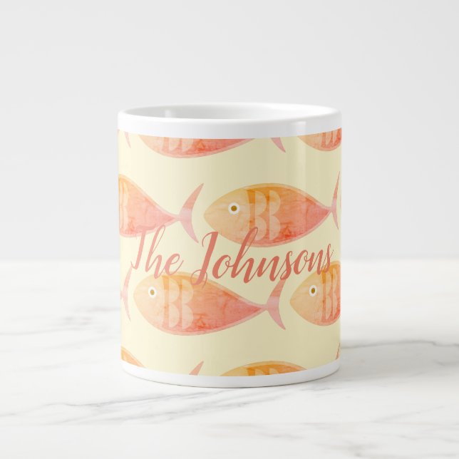 Caneca De Café Grande Grupo de Peixes de Salmão (Frente)