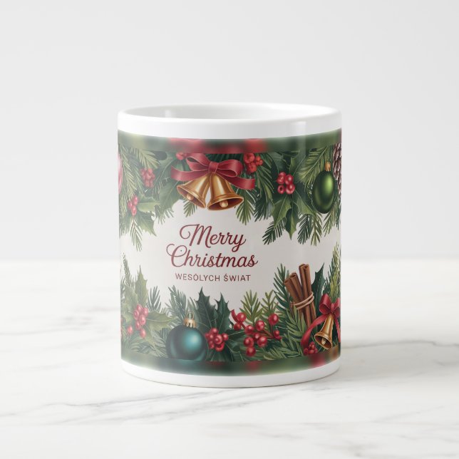 Caneca De Café Grande Guarlanda Festiva Clássica (Frente)
