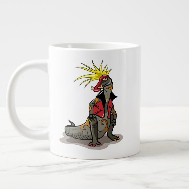 Caneca De Café Grande Hadrosaurus Dinossaur Vestido Como Um Punk. (Esquerda)