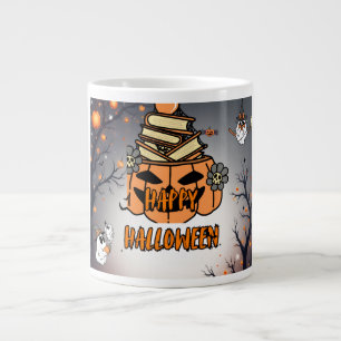 Caneca De Café Grande Halloween - abóbora escura e feiticeiro