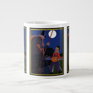 Caneca De Café Grande Halloween Antigo, Bruxa Assustadora com Menino