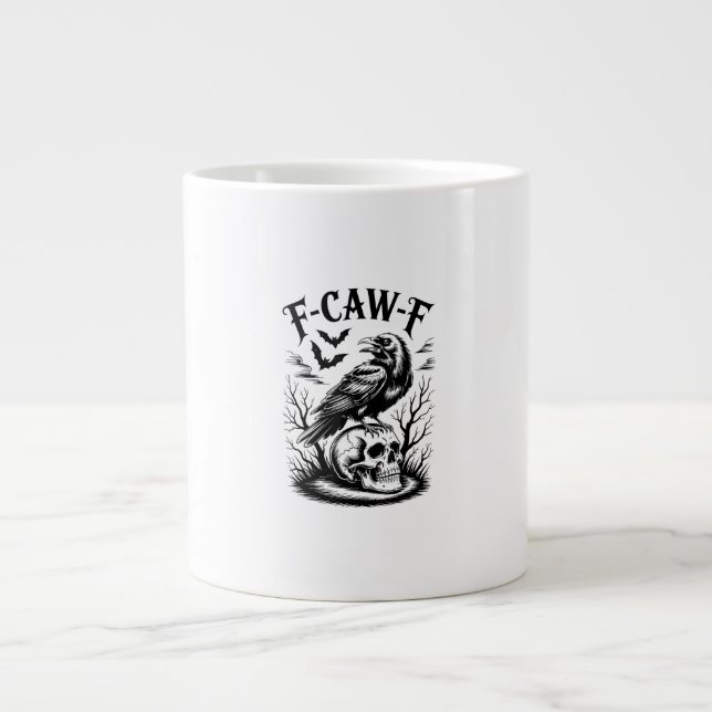 Caneca De Café Grande Halloween F-Caw-F Bird Crow Women Men Trendy Casua (Frente)