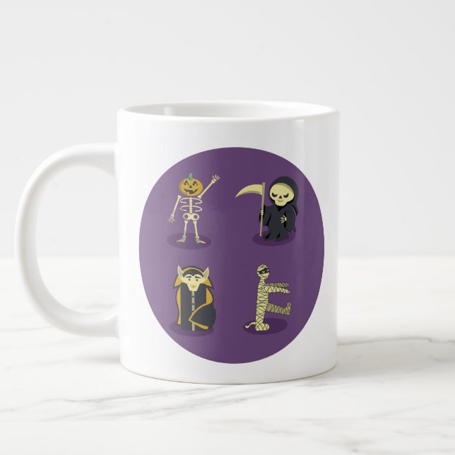 Caneca De Café Grande Halloween Skeleton Dracula Mummy Grim Reaper (Esquerda)