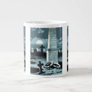 Caneca De Café Grande Halloween Vintage, Cemitério Assustador com Túmulo