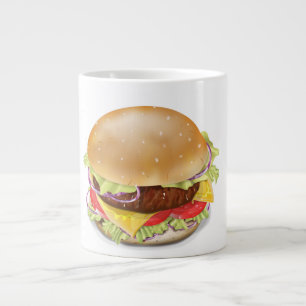 Caneca De Café Grande Hambúrguer delicioso ou cheeseburger.