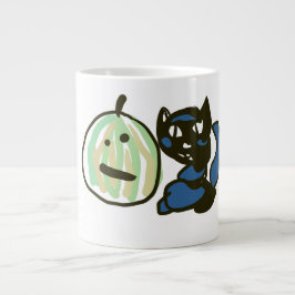 Caneca De Café Grande Happy Green Jack o Lantern Black Cat 