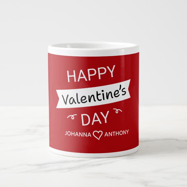Caneca De Café Grande Happy Valentine’s Day – Cute Valentine Love Custom (Frente)