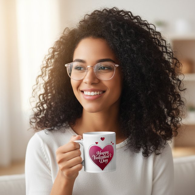Caneca De Café Grande Happy Valentine’s Day Heart Mug (Criador carregado)