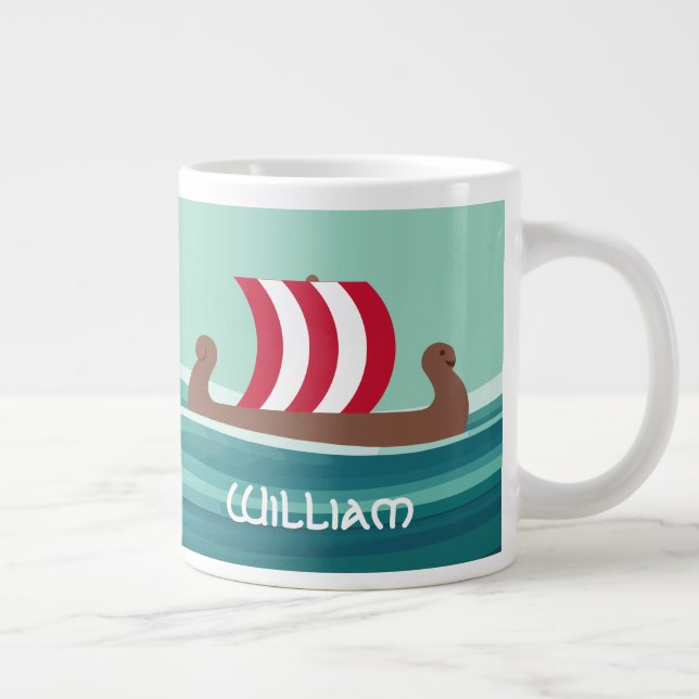 Caneca De Café Grande Happy Viking Ship (Direita)
