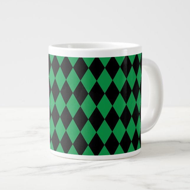 Caneca De Café Grande Harlequin Green e Black (Frente Esquerda)