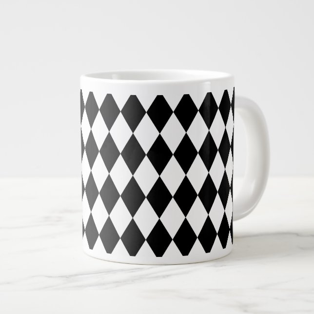Caneca De Café Grande Harlequin preto e branco (Frente Esquerda)