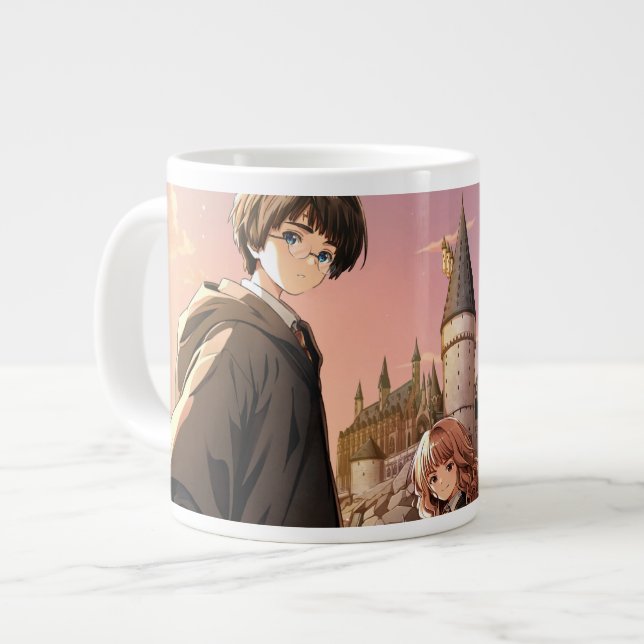 Caneca De Café Grande HARRY POTTER™ Hermione & Ron HOGWARTS™ Anime Scene (Frente Esquerda)