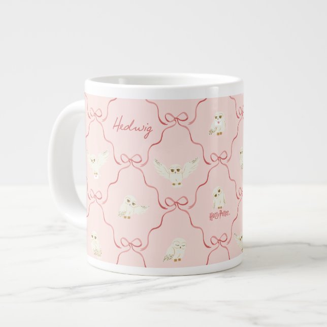 Caneca De Café Grande Hedwig Pink Ribbon Pattern (Frente Esquerda)