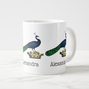 Caneca De Café Grande Heraldic Vintage Estrilizou Peacock na Coroa C