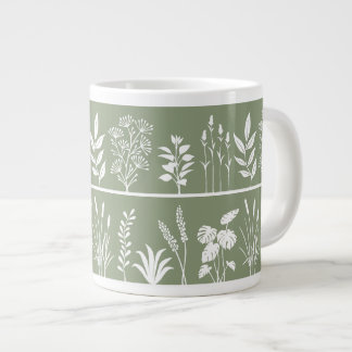 Caneca De Café Grande Herbário Botânico de Plantas Faixa Verde
