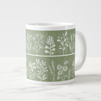 Caneca De Café Grande Herbário Botânico Imaginário Verde Musgo