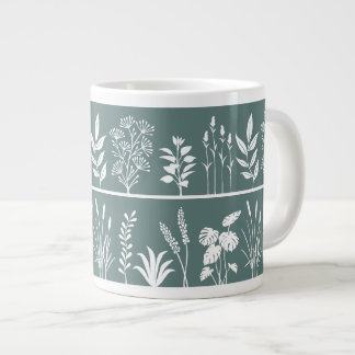 Caneca De Café Grande Herbário Botânico Smokey Teal Plantas