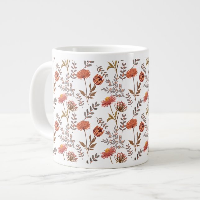 Caneca De Café Grande Herbstliches Blütenmosaik (Frente Esquerda)