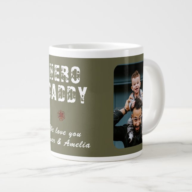Caneca De Café Grande Hero Daddy Father`s Day 2 Photo Collage (Frente Esquerda)