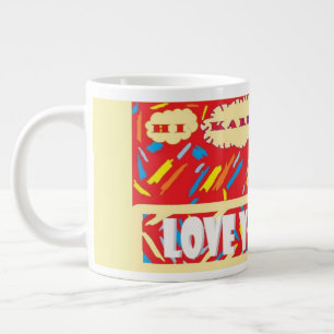 Caneca De Café Grande HI Karen Te Ama com vermelho brilhante e padroniza