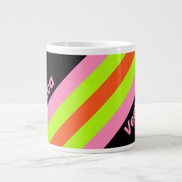 Caneca De Café Grande HI-VIS and Pink Stripes with Name