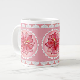 Caneca De Café Grande Hibiscus e rendas RED