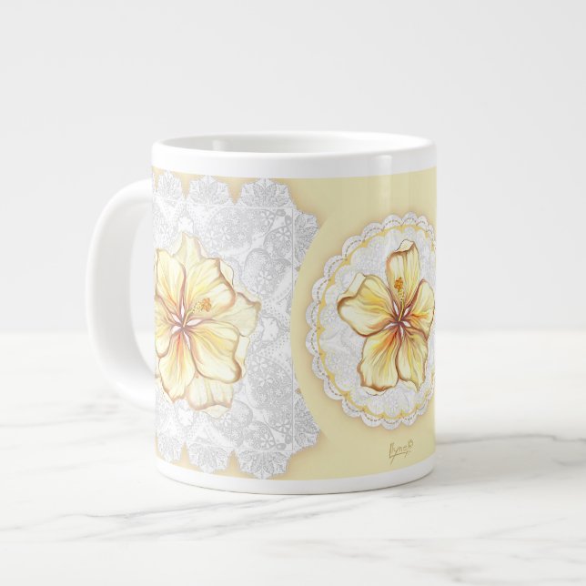 Caneca De Café Grande Hibiscus & lace AMARELO (Frente Esquerda)