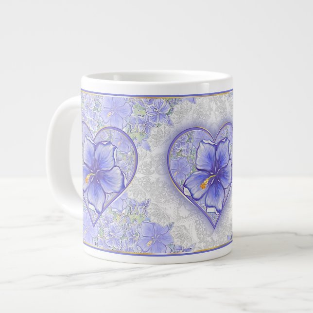 Caneca De Café Grande Hibiscus & lace BLUE (Frente Esquerda)
